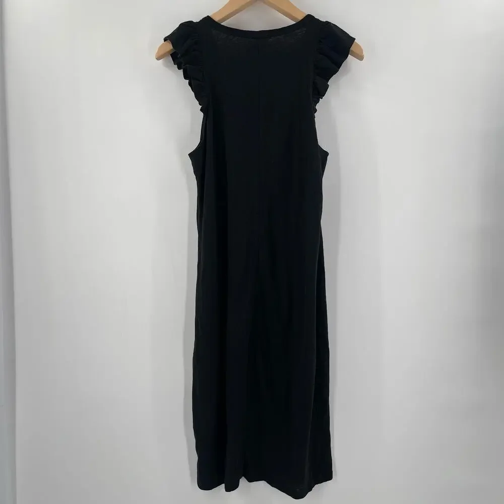 NATION LTD Dress Size Medium Elliot Ruffle Sleeve Black Pima Cotton Linen Blend - Picture 3 of 15